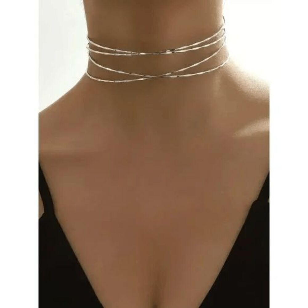 Multilayer Silver Choker Necklace